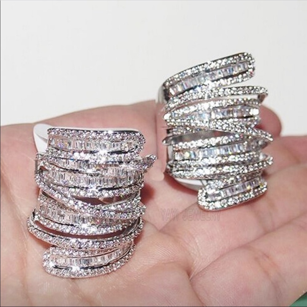 NWT 6.4 Carat Sterling Silver Simulated Diamond Wide Band Wrap Ring - Picture 7 of 13